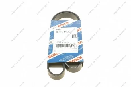 Ремень поликлиновой 6PK1100 CITROEN; FIAT; HONDA; NISSAN Maxima; SEAT; VW Golf III 1,4/1,6 BOSCH 1987948437