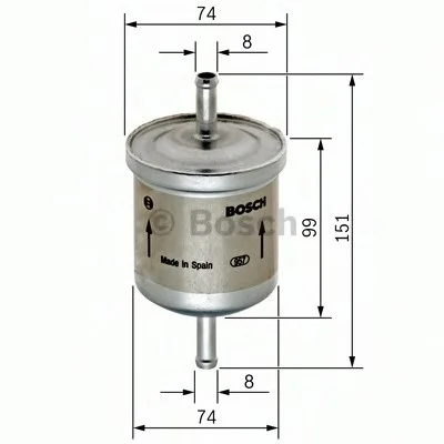 Фильтр топливный бенз. H=151mm BMW E30/36; CITROEN 1,6-3,0 94-00 BOSCH 0450905201 (фото 1)