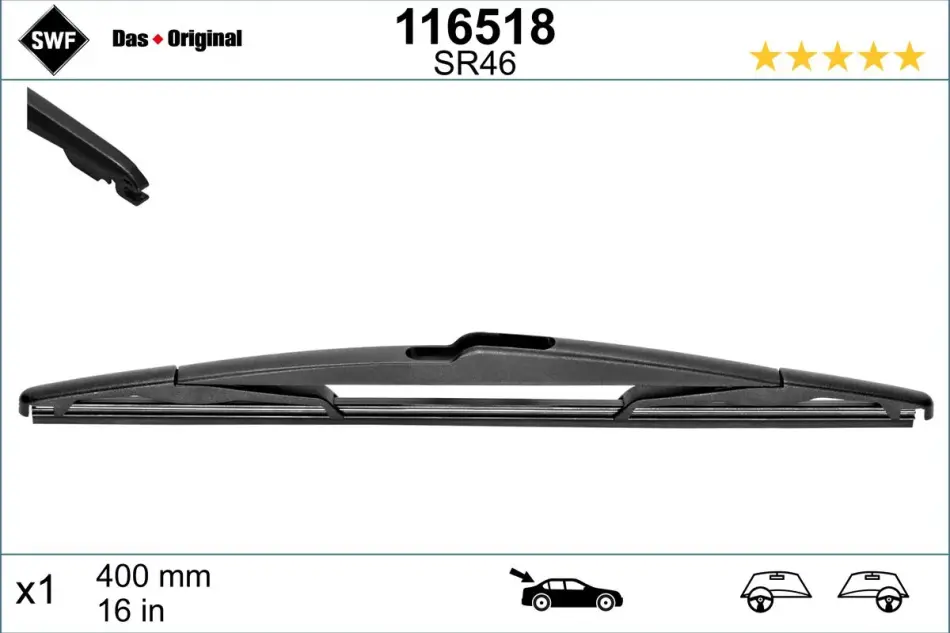 Щітка склоочисника безкаркасна задн (1шт) Visioflex 400мм VOLVO C30 CITROEN JUMPY II FIAT SCUDO FORD GRAND C-MAX PEUGEOT EXPERT, EXPERT TEPEE TOYOTA PROACE 10.06- SWF 116518 (фото 1)
