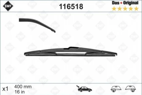 Щітка склоочисника безкаркасна задн (1шт) Visioflex 400мм VOLVO C30 CITROEN JUMPY II FIAT SCUDO FORD GRAND C-MAX PEUGEOT EXPERT, EXPERT TEPEE TOYOTA PROACE 10.06- SWF 116518