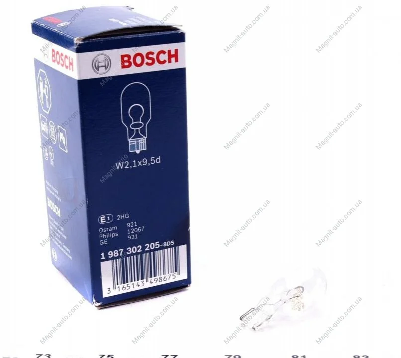 Лампа W16W 12V W-V кратн. 10шт. BOSCH 1987302205 (фото 1)