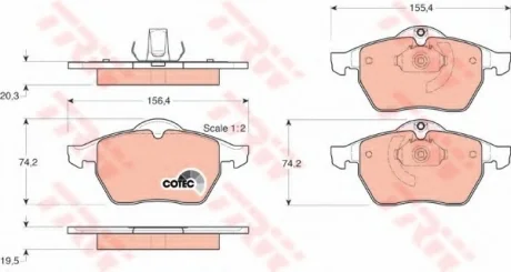 Комплект гальмівних колодок передн, CHEVROLET ASTRA, VECTRA OPEL ASTRA G, CALIBRA A, VECTRA B SAAB 9-3, 9-5, 900 II 1.6-3.0D 08.91-12.11 TRW GDB1271