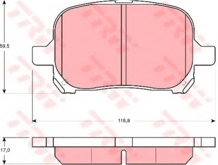 Комплект гальмівних колодок переднього., LEXUS ES, RX TOYOTA CAMRY, GAIA, HARRIER, MARK II, NADIA, PREVIA II, SOLARA, WINDOM 2.0-3.0 09.91-02.06 TRW GDB3152
