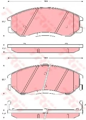 Комплект гальмівних колодок переднього., HYUNDAI H-1 CARGO, HIGHWAY, TERRACAN, TRAJET SSANGYONG ACTYON SPORTS II, KYRON, REXTON / REXTON II, REXTON W / REXTON 2.0-3.2 09.99- TRW GDB3244 (фото 1)
