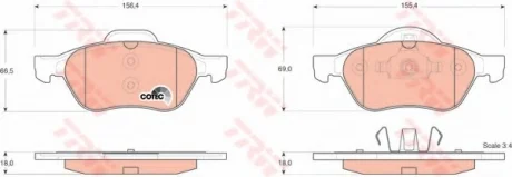 Комплект тормозных колодок переднего., RENAULT LAGUNA II, MEGANE II, SCENIC II 1.5D-2.0D 03.01-07.09 TRW GDB1540