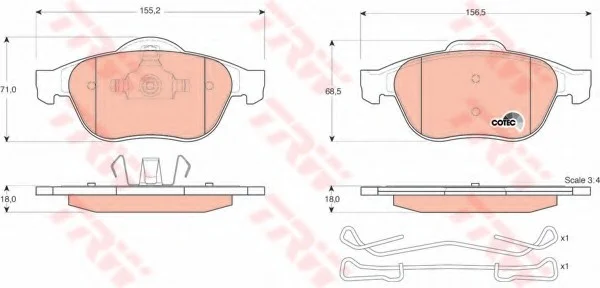 Тормозные колодки дисковые RENAULT Espace/Grand Espace/Laguna/Laguna Estate/Break/Scenic RX4 TRW GDB1468 (фото 1)