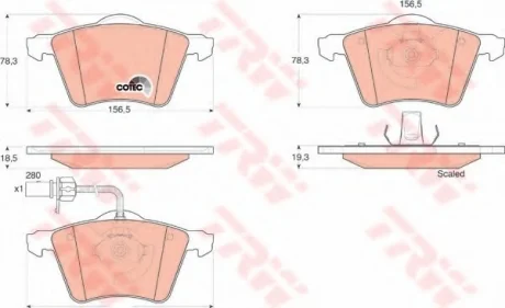 Комплект гальмівних колодок переднього., FORD GALAXY I, GALAXY MK I SEAT ALHAMBRA VW SHARAN 1.8-2.8 03.95-03.10 TRW GDB1538