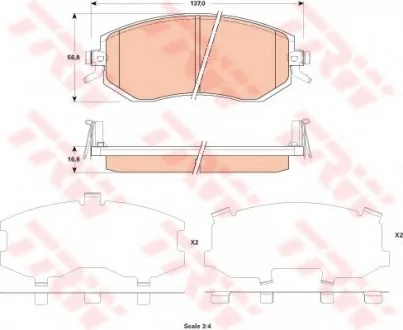 Комплект тормозных колодок переднего., SUBARU BRZ, FORESTER, IMPREZA, LEGACY IV, LEGACY V, OUTBACK, XV TOYOTA GT 86 1.5-3.0 12.00- TRW GDB3519