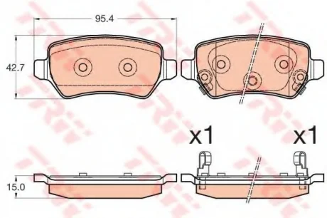 Комплект гальмівних колодок задн, KIA CEE\'D, PRO CEE\'D 1.0-1.6D 05.12-07.18 TRW GDB3585