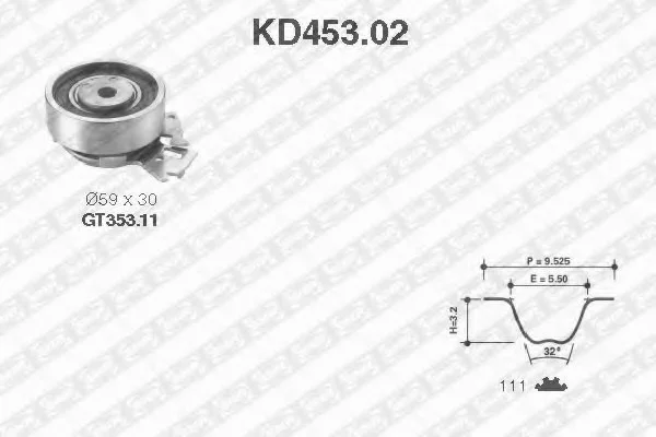 Ремонтний комплект для заміни паса газорозподільчого механізму SNR NTN KD453.02 (фото 1)