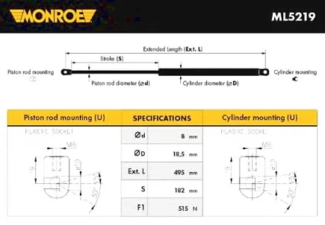 Пружина газова багажника MONROE ML5219
