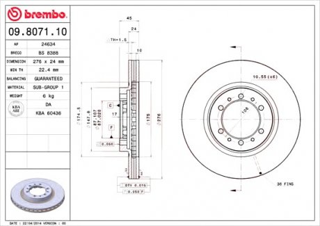 Тормозной диск вентилируемый BREMBO 09.8071.10