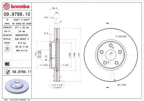 Тормозной диск вентилируемый BREMBO 09.9799.10