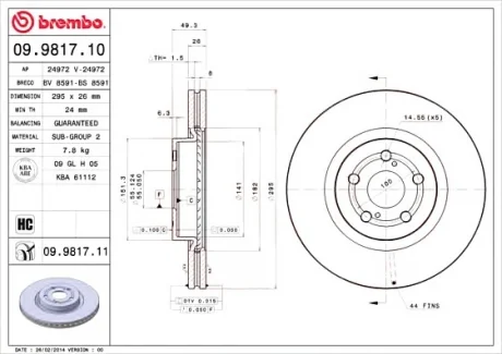 Диск тормозной BREMBO 09.9817.10