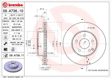 Тормозной диск вентилируемый BREMBO 09.A736.11 (фото 1)