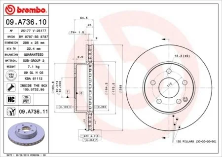 Тормозной диск вентилируемый BREMBO 09.A736.11