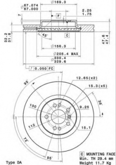 Тормозной диск вентилируемый BREMBO 09.R104.11 (фото 1)