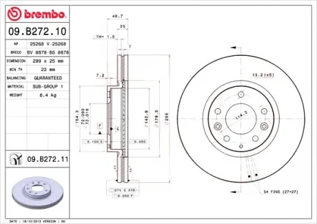 Диск гальмівний BREMBO 09.B272.10