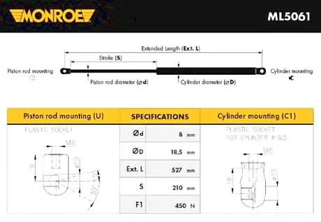 Амортизатор багажника MONROE ML5061