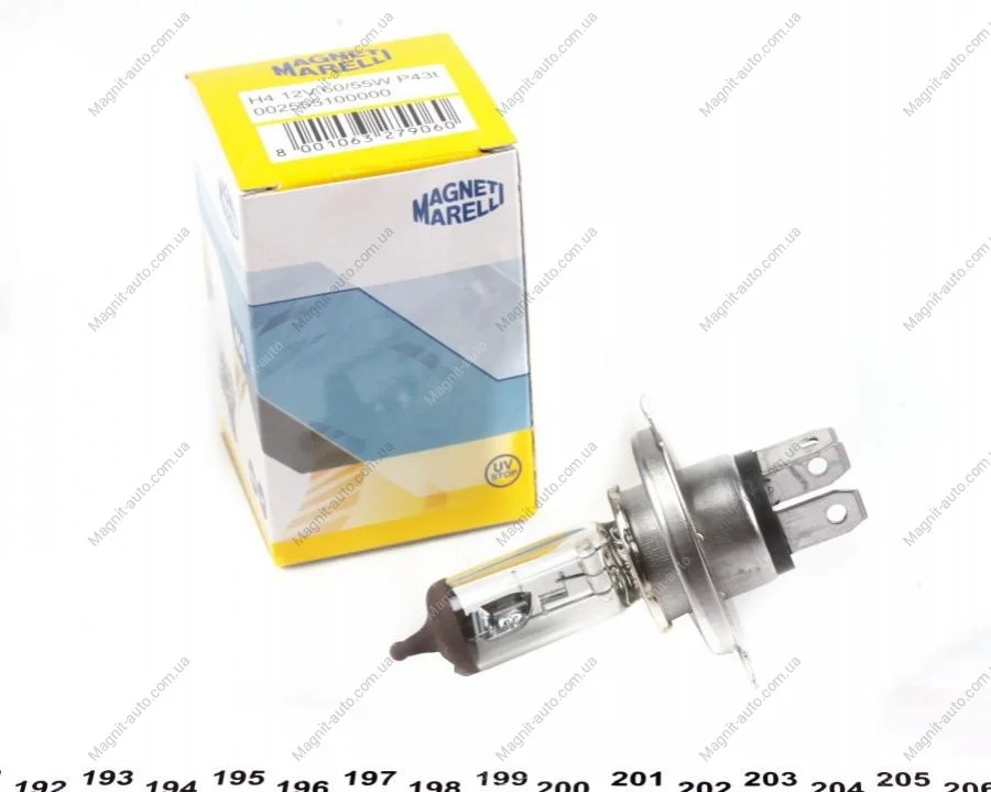 Лампа накаливания H4 12V 60/55W P43t STANDART (произ-во Magneti Marelli) MAGNETI MARELLI 002555100000 (фото 1)