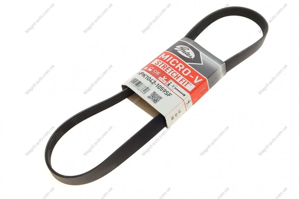 Ремень клиновый, FORD C-Max/Fiesta/Focus, MAZDA 2, VOLVO 2/C30/S40/V50 1.25-1.6 98- Gates 6PK1042-1059SF (фото 1)