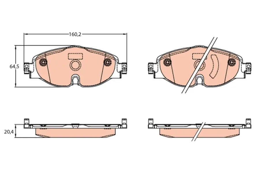 Комплект гальмівних колодок переднього., AUDI A3, Q2, Q3, TT SEAT ATECA, LEON, LEON SC, LEON SPORTSTOURER, LEON ST, TARRACO SKODA KAROQ, KODIAQ I, OCTAVIA III, OCTAVIA IV 1.0-Electric 04.12- TRW GDB2143 (фото 1)