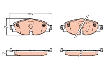 Комплект гальмівних колодок переднього., AUDI A3, Q2, Q3, TT SEAT ATECA, LEON, LEON SC, LEON SPORTSTOURER, LEON ST, TARRACO SKODA KAROQ, KODIAQ I, OCTAVIA III, OCTAVIA IV 1.0-Electric 04.12- TRW GDB2143