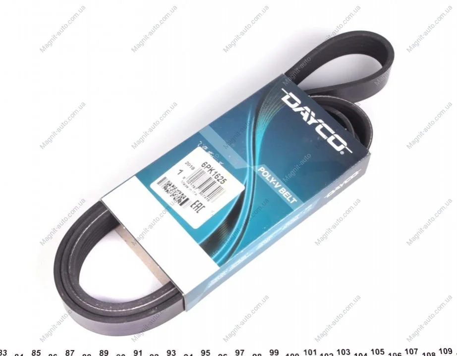 Поліклиновий ремінь VOLVO 850, 960, S40 I, V40 AUDI A8 D3 CITROEN XANTIA, XM OPEL ASTRA H, ASTRA H GTC SUBARU TRIBECA 1.6-4.0D 08.90- DAYCO 6PK1625 (фото 1)
