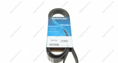 Поліклиновий ремінь VOLVO S40 I, S90 I, V40, V90 I ALFA ROMEO 156, 159, BRERA, SPIDER CITROEN BERLINGO, C5 I, EVASION, JUMPY I, XSARA DODGE CALIBER FIAT MAREA, ULYSSE 1.0-2.9 06.89- DAYCO 6PK1750