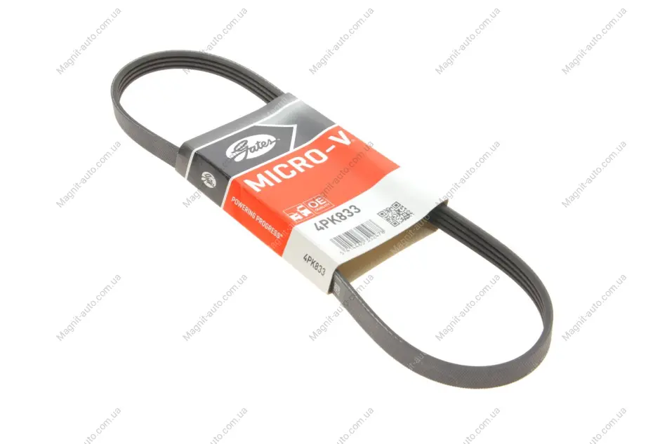 Ремень поликлиновый, CHEVROLET Aveo/Matiz, NISSAN Primera/Sunny, SUZUKI Jimny/Swift 1.0-1.5 90- Gates 4PK833 (фото 1)