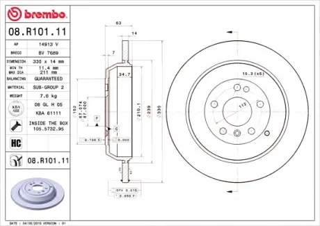 Диск тормозной BREMBO 08.R101.11