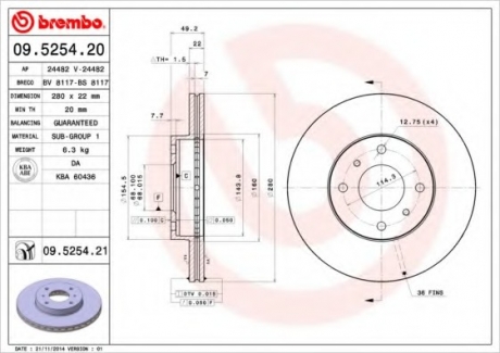 Тормозной диск BREMBO 09.5254.20