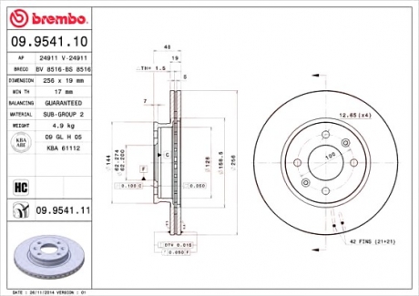 Тормозной диск BREMBO 09.9541.10 (фото 1)