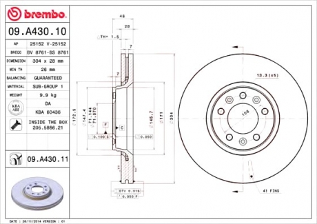 Тормозной диск BREMBO 09.A430.10 (фото 1)