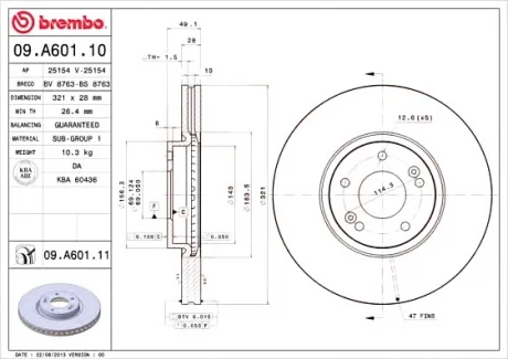 Тормозной диск BREMBO 09.A601.10