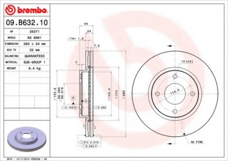 Тормозной диск BREMBO 09.B632.10 (фото 1)