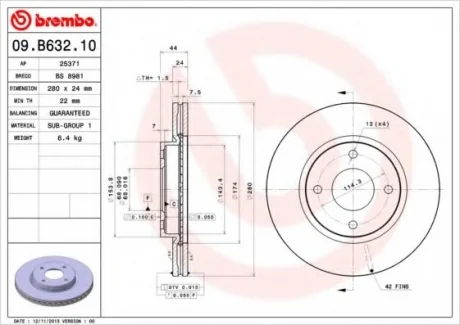 Тормозной диск BREMBO 09.B632.10