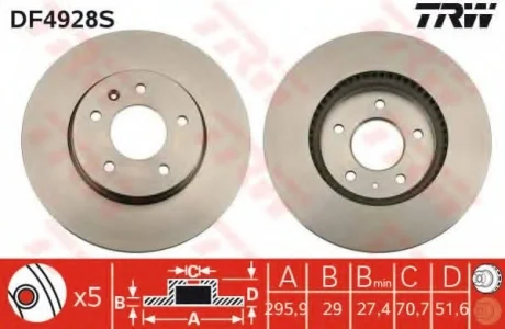 Диск гальмівний, OPEL/CHEVROLET/VAUXHALL, 2-3.2, Z 24 SED, 06- TRW DF4928S