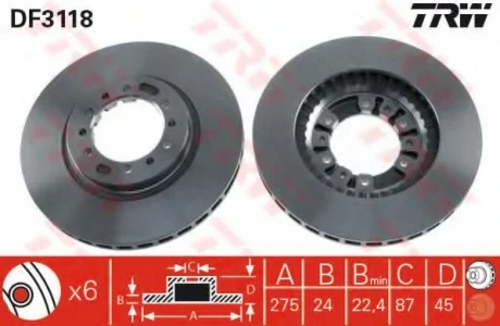 Диск гальмівний (1 шт.).) MITSUBISHI Challenger/L200/Montero/Montero Sport/Pajero/Pajero TRW DF3118
