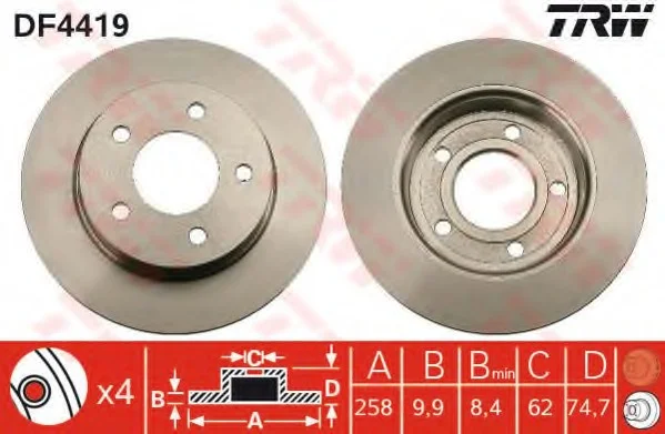 Диск гальмівний, MAZDA 3 (BK/BL), 1.4-2.2, LF50/LF72/LF-DE/LFN7, 03-14 TRW DF4419 (фото 1)