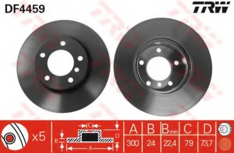 Диск тормозной (1 шт.).) BMW 1(81,87,88)/3(90-94) "F D=300mm "05>> TRW DF4459