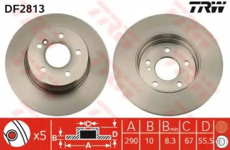 Диск тормозной, задний, 290mm, MB C (W202, W203), E (W210) 94-11 TRW DF2813