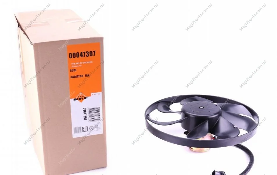 Вентилятор радіатора AUDI A3, TT SEAT AROSA, CORDOBA, IBIZA III, IBIZA IV, LEON, TOLEDO II SKODA FABIA I, FABIA I PRAKTIK, FABIA II, OCTAVIA I, OCTAVIA II, ROOMSTER VW BORA 1.0-2.3 10.94- NRF 47397 (фото 1)