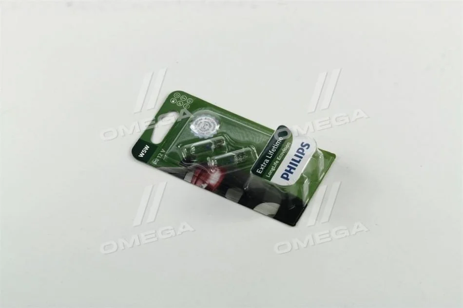 Автолампа Philips LongLife EcoVision W5W W2,1x9,5d 5 W прозрачная PHILIPS 12961LLECOB2 (фото 1)