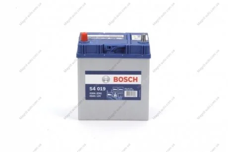 Аккумулятор 40Ah-12v (S4019) (187x127x227),L,EN330 (Азия) тонк.клеммы BOSCH 0092S40190