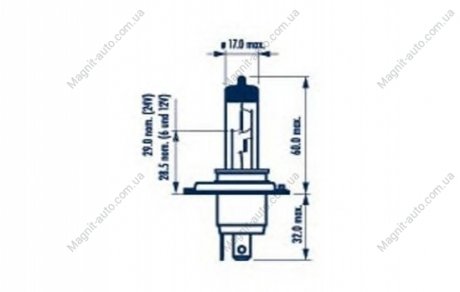 Лампа накаливания H4 12V 60/55W P43t STANDARD blister 1шт NARVA 48881B1 (фото 1)