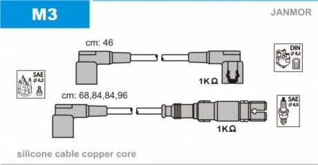 Провод зажигания (Silikon) MERCEDES W201, W123, W124, T1 Janmor M3