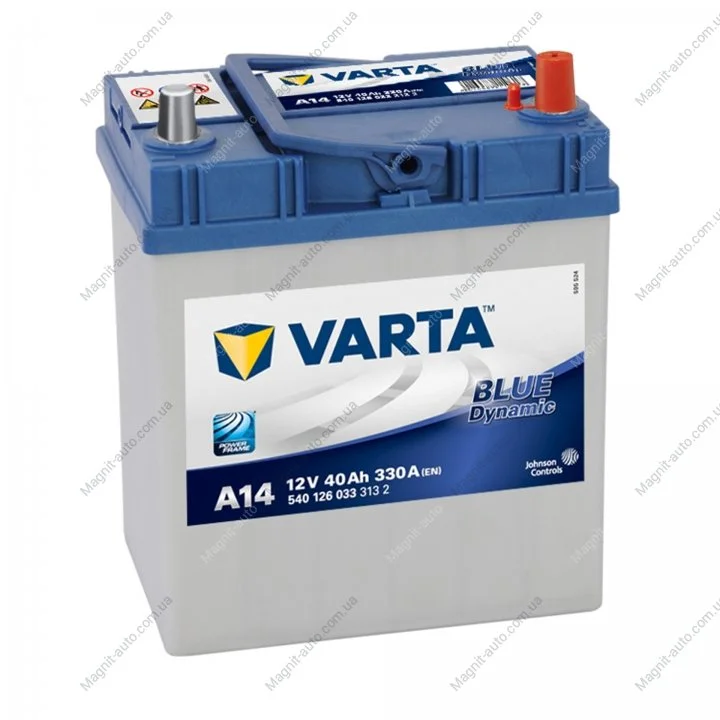 Акумулятор 40Ah-12v Dynamic SLI (A14) (187х127х227),R,EN330 Азія тонкі клеми VARTA 540 126 033 (фото 1)