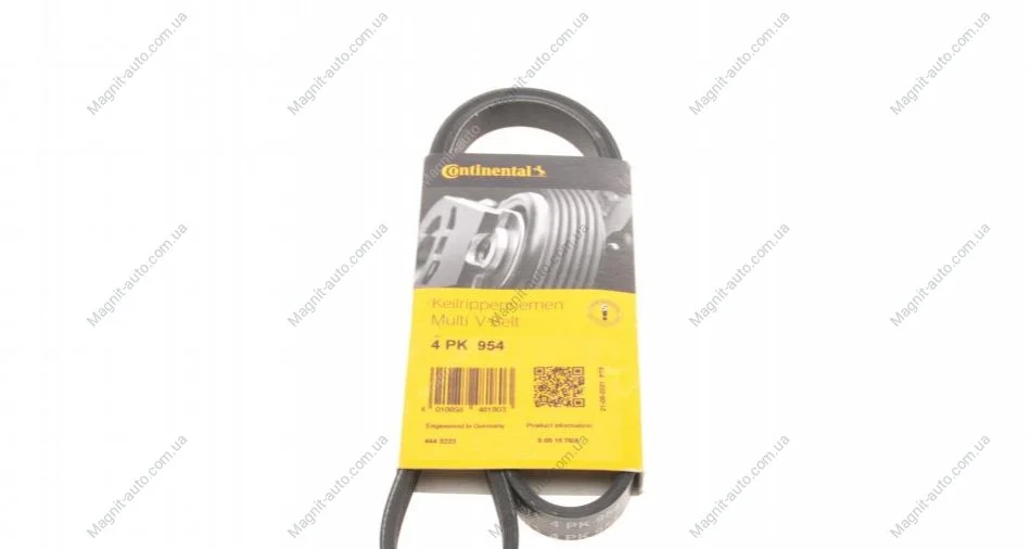 Поликлиновый ремень CHEVROLET MATIZ CITROEN BX, ZX DAEWOO MATIZ FIAT BRAVA, BRAVO I MAZDA MX-5 I MITSUBISHI PAJERO II, SANTAMO PEUGEOT 205 I, 205 II, 305 II, 309 I 1.0-3.0 10.82- Contitech 4PK954 (фото 1)