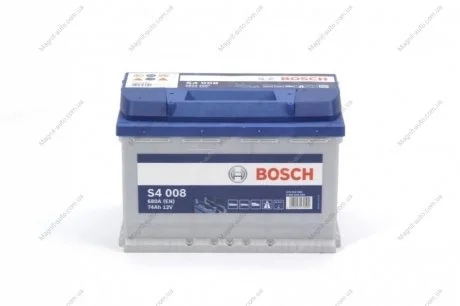 Аккумулятор 74Ah-12v (S4008) (278x175x190),R,EN680 BOSCH 0092S40080